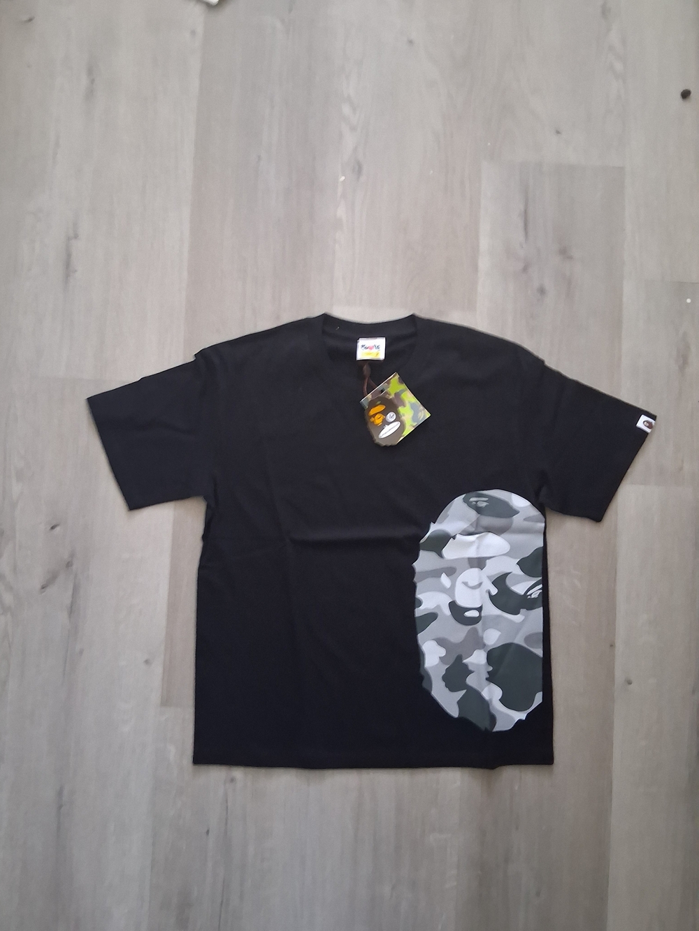Bape Black Short-Sleeve Tee with Gray Camo Ape Head
